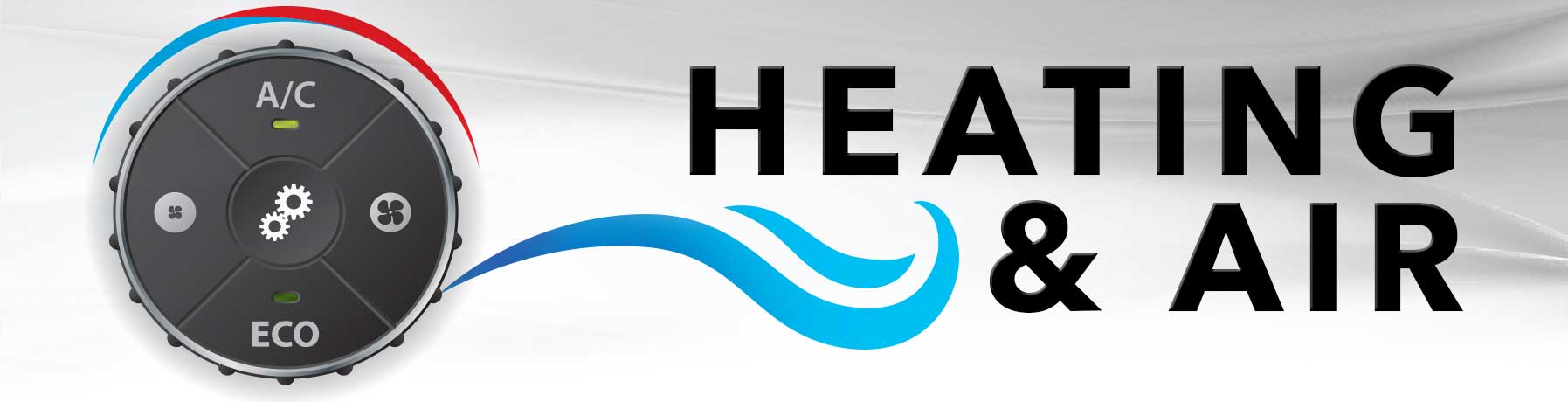 Heating and Air banner image with picture of an AC dial